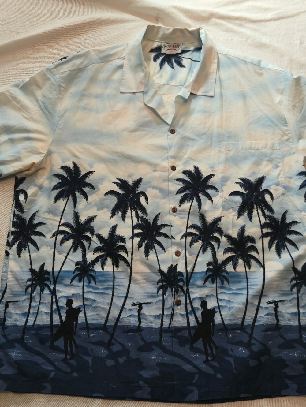 Pacific Legend 3XL Hawaiian Shirt with Palm Tree Beach Scene